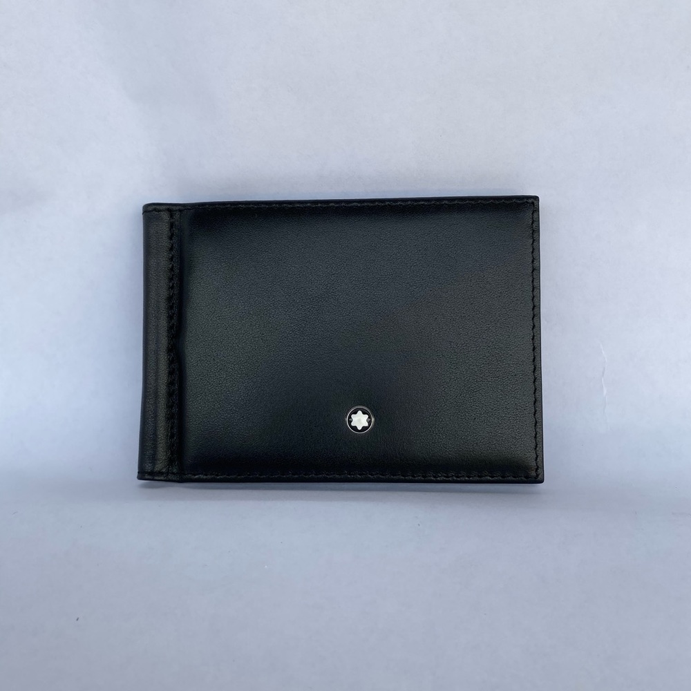 New Montblanc Black Leather Wallet With Money Clip